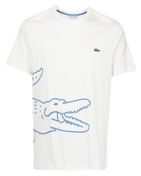 T-shirt girocollo stampata bianca e blu di Lacoste