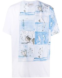 T-shirt girocollo stampata bianca e blu di Lanvin