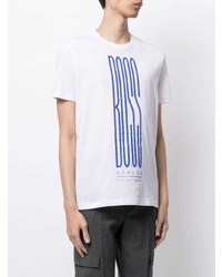 T-shirt girocollo stampata bianca e blu di BOSS