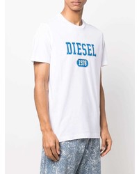 T-shirt girocollo stampata bianca e blu di Diesel