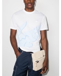 T-shirt girocollo stampata bianca e blu di Lacoste