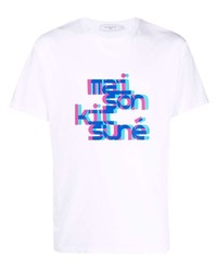T-shirt girocollo stampata bianca e blu di MAISON KITSUNÉ