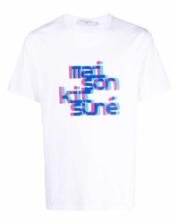T-shirt girocollo stampata bianca e blu di MAISON KITSUNÉ