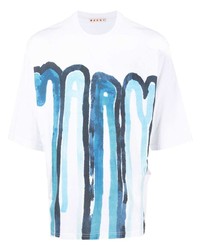 T-shirt girocollo stampata bianca e blu di Marni
