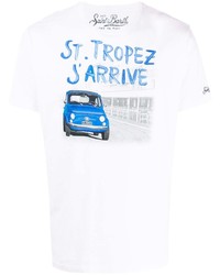 T-shirt girocollo stampata bianca e blu di MC2 Saint Barth