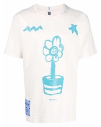 T-shirt girocollo stampata bianca e blu di McQ