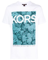 T-shirt girocollo stampata bianca e blu di Michael Kors