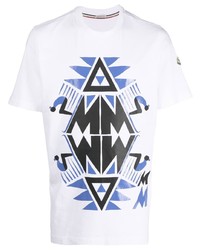 T-shirt girocollo stampata bianca e blu di Moncler