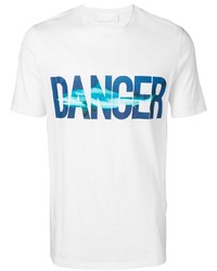 T-shirt girocollo stampata bianca e blu di Neil Barrett