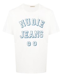 T-shirt girocollo stampata bianca e blu di Nudie Jeans
