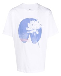 T-shirt girocollo stampata bianca e blu di Oamc