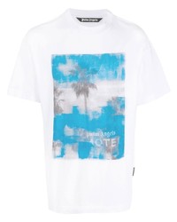 T-shirt girocollo stampata bianca e blu di Palm Angels