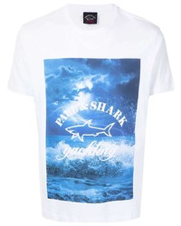 T-shirt girocollo stampata bianca e blu di Paul & Shark