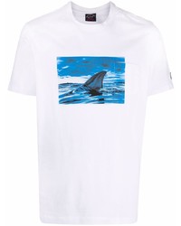 T-shirt girocollo stampata bianca e blu di Paul & Shark
