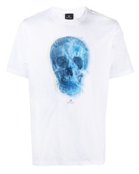 T-shirt girocollo stampata bianca e blu di Paul Smith