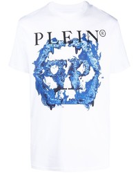 T-shirt girocollo stampata bianca e blu di Philipp Plein