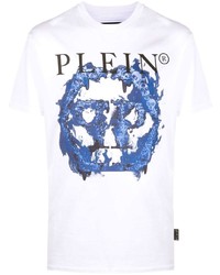 T-shirt girocollo stampata bianca e blu di Philipp Plein