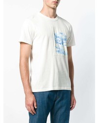 T-shirt girocollo stampata bianca e blu di Ami Paris