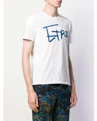 T-shirt girocollo stampata bianca e blu di Etro