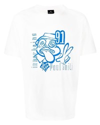 T-shirt girocollo stampata bianca e blu di PS Paul Smith