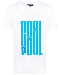 T-shirt girocollo stampata bianca e blu di Ron Dorff