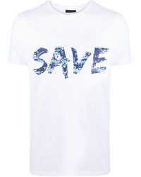 T-shirt girocollo stampata bianca e blu di Save The Duck