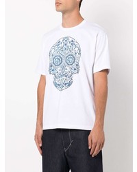 T-shirt girocollo stampata bianca e blu di Junya Watanabe MAN