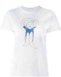 T-shirt girocollo stampata bianca e blu di Societe Anonyme