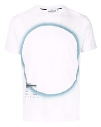 T-shirt girocollo stampata bianca e blu di Stone Island