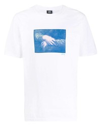 T-shirt girocollo stampata bianca e blu di Stussy