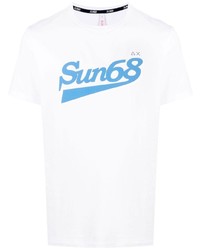 T-shirt girocollo stampata bianca e blu di Sun 68