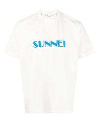 T-shirt girocollo stampata bianca e blu di Sunnei
