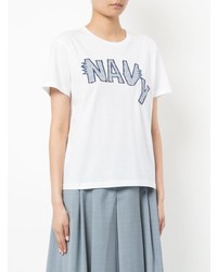 T-shirt girocollo stampata bianca e blu di Jil Sander Navy