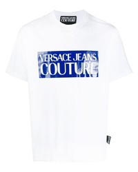 T-shirt girocollo stampata bianca e blu di VERSACE JEANS COUTURE