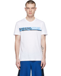 T-shirt girocollo stampata bianca e blu di Versace