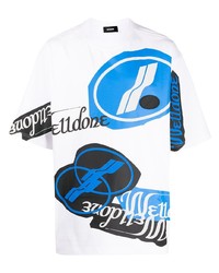 T-shirt girocollo stampata bianca e blu di We11done