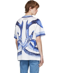 T-shirt girocollo stampata bianca e blu di Burberry