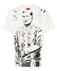 T-shirt girocollo stampata bianca e nera di 424
