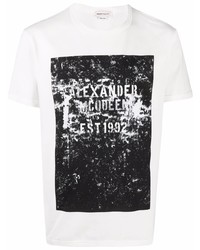 T-shirt girocollo stampata bianca e nera di Alexander McQueen