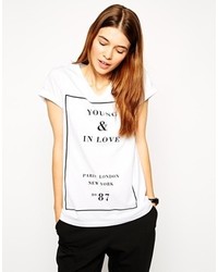 T-shirt girocollo stampata bianca e nera di Asos