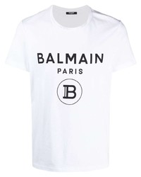 T-shirt girocollo stampata bianca e nera di Balmain