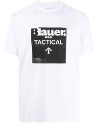 T-shirt girocollo stampata bianca e nera di Blauer