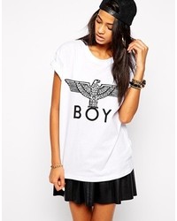 T-shirt girocollo stampata bianca e nera di Boy London