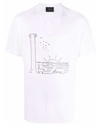 T-shirt girocollo stampata bianca e nera di Brioni