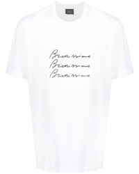 T-shirt girocollo stampata bianca e nera di Brioni