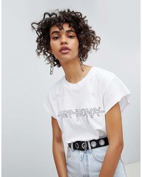 T-shirt girocollo stampata bianca e nera di Cheap Monday