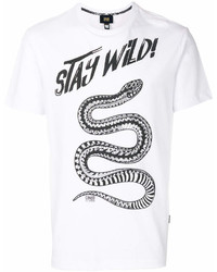 T-shirt girocollo stampata bianca e nera di Class Roberto Cavalli
