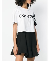 T-shirt girocollo stampata bianca e nera di Courreges