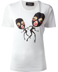T-shirt girocollo stampata bianca e nera di DSquared