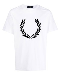 T-shirt girocollo stampata bianca e nera di Fred Perry